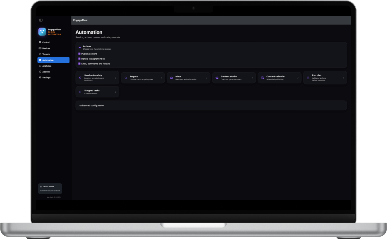 EngageFlow automation instellingen op een MacBook