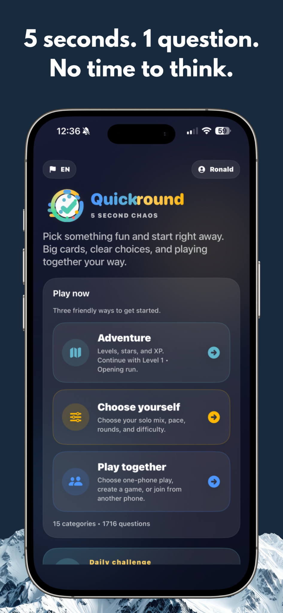QuickRound startscherm